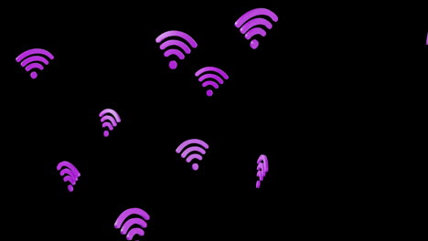 Animación-De-Iconos-Wifi-Con-Procesamiento-De-Datos-Sobre-Fondo-Negro