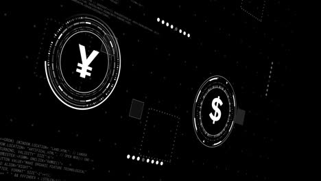 Animation-of-currency-icons-with-data-processing-over-black-background