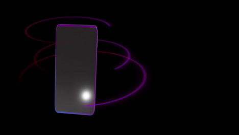 Animation-of-smartphone-with-blank-screen-over-black-background