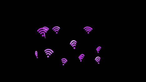 Animación-De-Iconos-Wifi-Con-Procesamiento-De-Datos-Sobre-Fondo-Negro