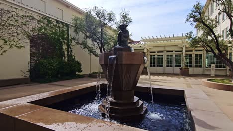 Yoda-Character-Statue-Atop-of-a-Water-Fountain-in-a-Courtyard-at-Lucas-Film-Campus-and-Offices,-San-Francisco,-CA,-USA
