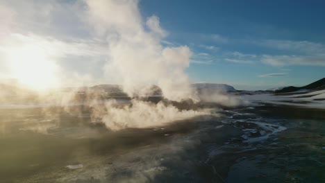 Drone-shot-of-Hverir-Steam-fields-in-Iceland-during-winter-in-the-morning