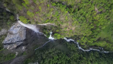 Seerenbach-Falls-waterfall-complex-aerial-drone-top-down-view-Amden-Switzerland