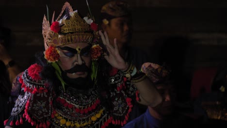 A-theatrical-performance-depicting-a-scene-from-the-Ramayana-epic-on-the-island-of-Bali,-Indonesia