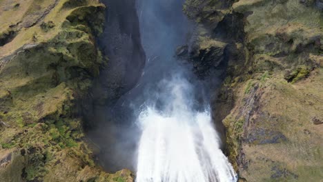 Aerial-shot-of-Skogafoss-waterfall-in-Iceland-during-winter