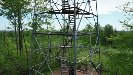 The-Mountain-Fire-Lookout-Tower,-located-in-Mountain,-Wisconsin-was-erected-by-the-Mountain-CCC-and-completed-in-1935