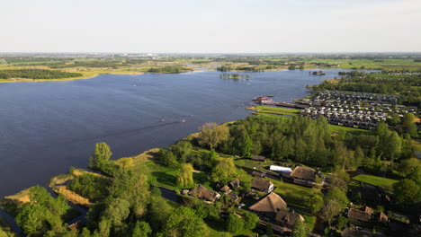 Panoramic-aerial-view-of-natural-landscape-of-iconic-Giethoorn-village