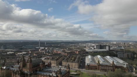 Scotland-Glasgow-Skyline-with-famous-Glasgow-landmarks,-The-OVO-Hydro,-SEC-Armadillo-and-Finnieston-Crane