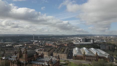 Skyline-Von-Schottland,-Glasgow-Mit-Berühmten-Wahrzeichen-Von-Glasgow,-Dem-Ovo-Hydro,-Dem-Sec-Armadillo-Und-Dem-Finnieston-Crane