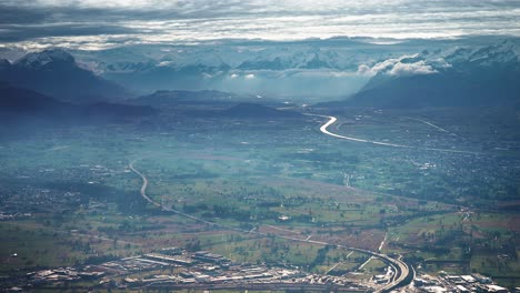 Aerial-view-of-the-densely-populated-valley-on-the-border-of-Austria-and-Switzerland