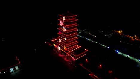 Chinese-pagoda-illuminated-at-night-in-Zhangjiajie-Park