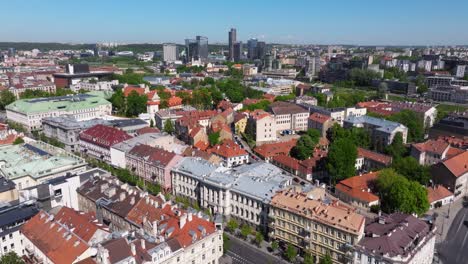 Scenic-Aerial-View-Above-Downtown-Vilnius,-Lithuania---City-Centre