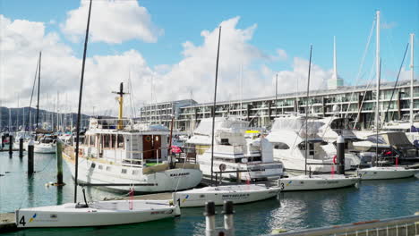 Variety-of-boats-and-yacht-in-Wellington-Marina,-New-Zealand