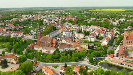 Lidzbark-Warmiński-Old-Town-With-Castle-In-Poland---Aerial-Drone-Shot