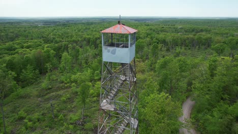 The-Mountain-Fire-Lookout-Tower,-located-in-Mountain,-Wisconsin-was-erected-by-the-Mountain-CCC-and-completed-in-1935