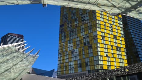 Las-Vegas-USA,-Waldorf-Astoria-and-Cosmopolitan-Hotels,-View-From-Aria-Hotel-Casino-on-Sunny-Day
