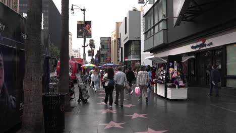 People-on-Walk-of-Fame,-Hollywood,-Los-Angeles-USA,-Slow-Motion