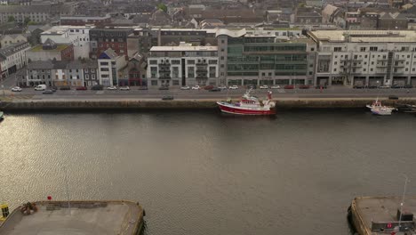City-aerial-pan-to-Galway-Docks-with-pleasant-atmospheric-evening-lighting