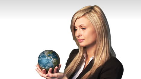 Business-woman-holding-the-world