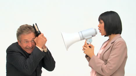 Asian-business-woman-shouting-