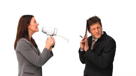 Businesswoman-shouting-through-a-megaphone