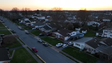 Aerial-establishing-shot-of-small-American-neighborhood-in-noble-district