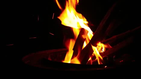 Close-up-of-a-fire-burning-at-night