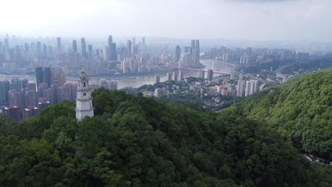 Drones-fly-over-the-Wenfeng-Tower-on-the-mountaintop