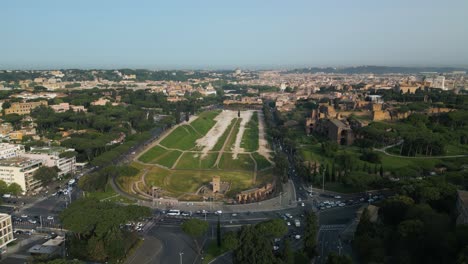 Cinematic-Establishing-Aerial-View-Above-Circus-Maximus---Ancient-Roman-Stadium-for-Chariot-Racing