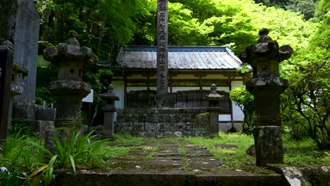 POV-slowly-walking-toward-temple-in-beautiful-green-lush-nature