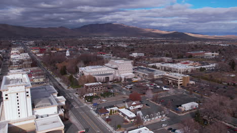 Carson-City-USA,-Aerial-View-of-Nevada-State-Government-Buildings-and-Street-Traffic