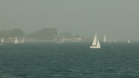 Veleros-En-La-Bahía-De-Monterey-En-Santa-Cruz,-Ca