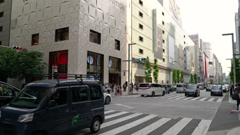 Car-traffic-in-busy-Ginza-district-at-sunset