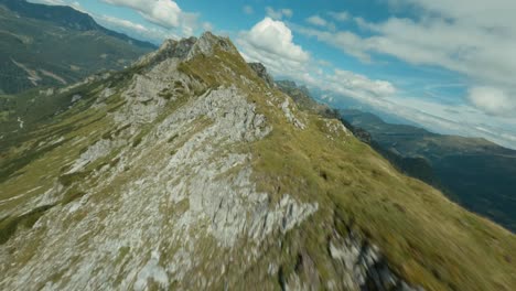 Drone-shot,-panorama-on-the-top-of-the-mountain-in-Austria