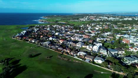 Landscape-view-of-housing-town-residential-neighbourhood-Randwick-golf-course-coastline-headland-Malabar-Eastern-Suburbs-Sydney-Australia-drone-aerial