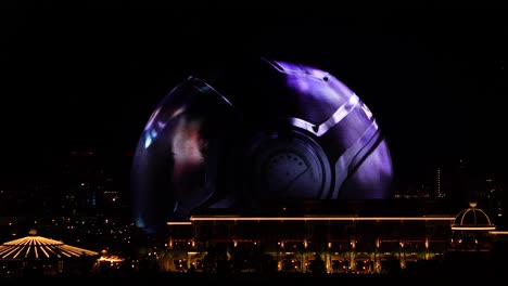 Las-Vegas-Sphere-at-Night,-Exterior-Animation-and-Lights