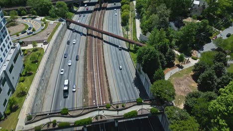 Aerial-View-Of-Pedestrian-Bridge-Along-The-Side-Of-Hyatt-Centric-Buckhead-Atlanta-In-Atlanta,-Georgia,-USA