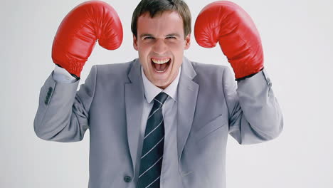 Smiling-businessman-wearing-boxing-gloves