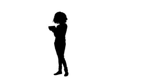 Silhouette-Einer-Frau-Mit-Einem-Tablet-Computer