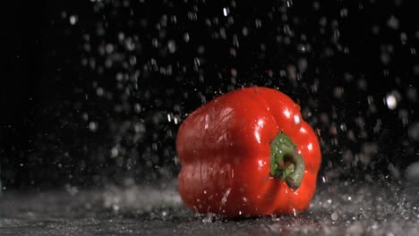 Water-raining-on-pepper-in-super-slow-motion