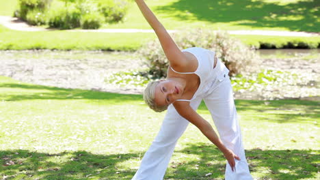 Frau-Hält-Eine-Aerobic-Position,-Während-Sie-In-Die-Kamera-Lächelt