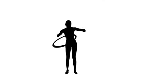 Silhouette-Einer-Frau,-Die-Mit-Einem-Hula-Hoop-Reifen-Spielt