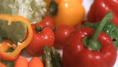 Water-raining-on-vegetables-in-super-slow-motion