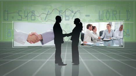 Business-people-shaking-hands-and-working-together