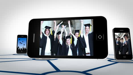 Graduate-students-videos-on-smartphone-screens