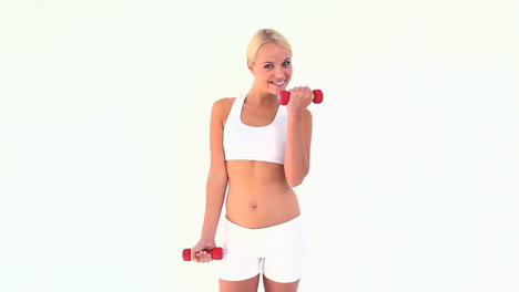 Blonde-using-dumbbells