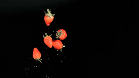 Strawberries-rotating-in-super-slow-motion-in-the-air-