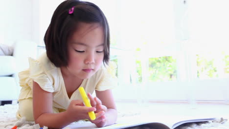 Niña-Coloreando-Un-Libro-En-El-Suelo