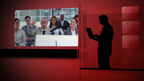 Geschäftsvideos-Vor-Rotem-Hintergrund