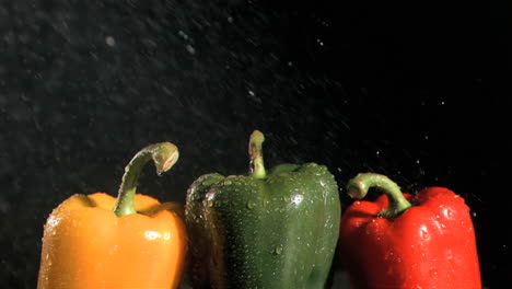 Bunte-Paprika-In-Super-Zeitlupe,-Die-Nass-Werden